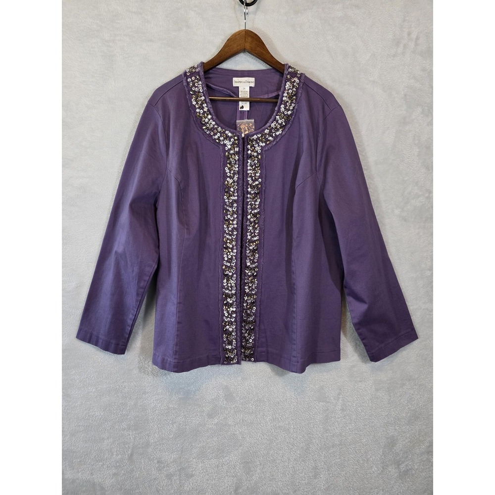 NWOT Draper's & Damon's Jacket Womens Plus 2X Purple Beaded Sequin Vintage Artsy